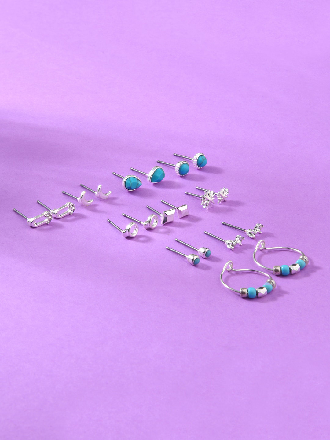 

Accessorize London Women Set of 10 Turquoise Super Classics Stud Set, Blue