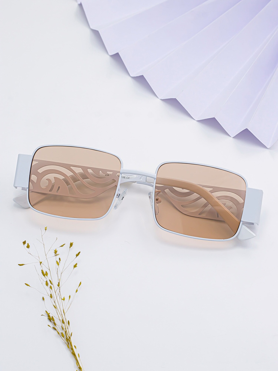 

Bellofox Unisex Pink Lens & White Square Sunglasses, Peach