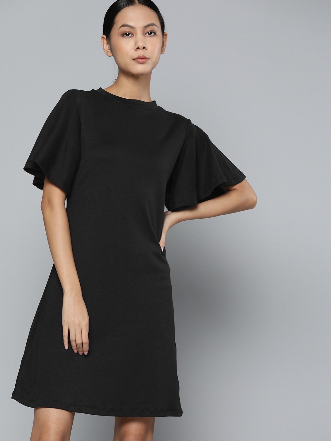 

ether Black Pure Cotton Solid A-Line Dress