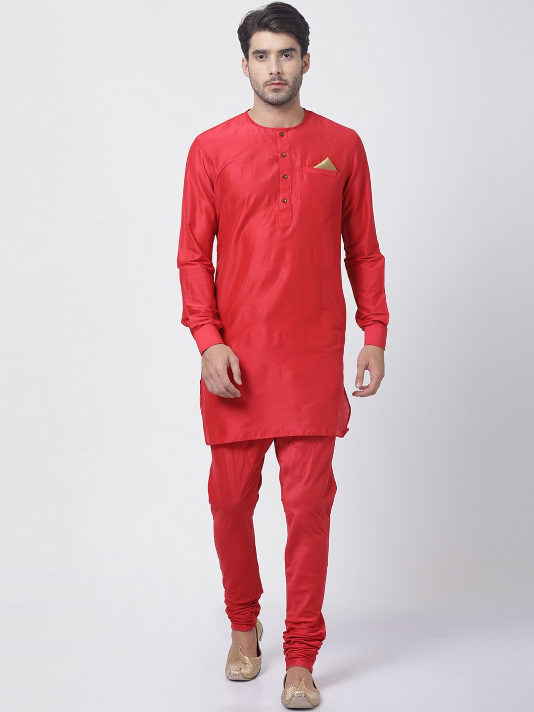 

VASTRAMAY Men Red Solid Kurti with Churidar