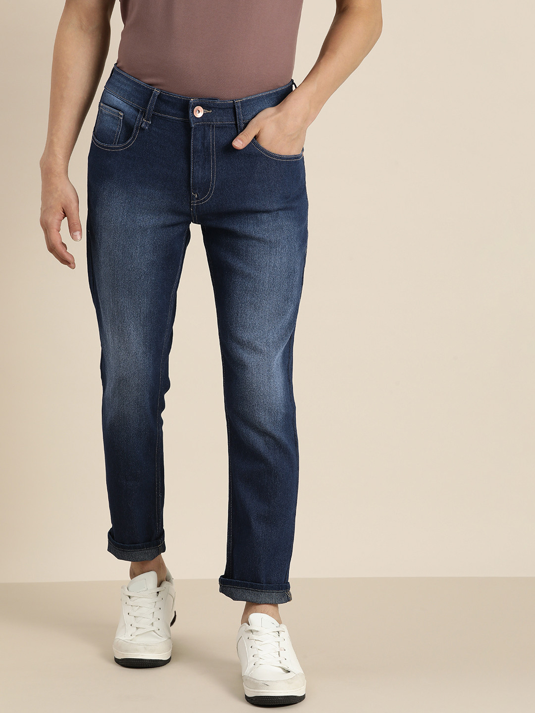 

ether Men Navy Blue Slim Fit Light Fade Jeans