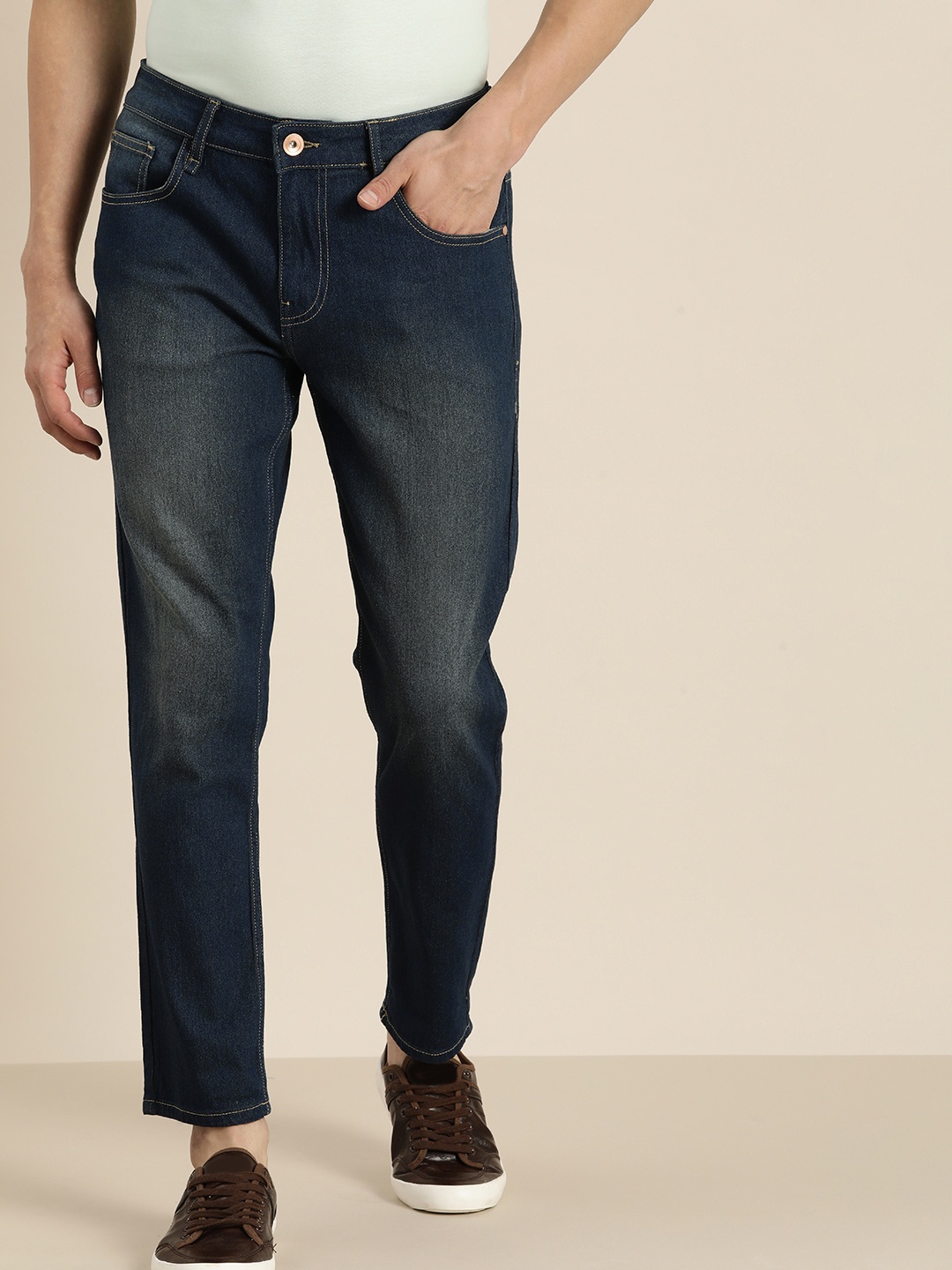 

ether Men Navy Blue Slim Fit Light Fade Jeans