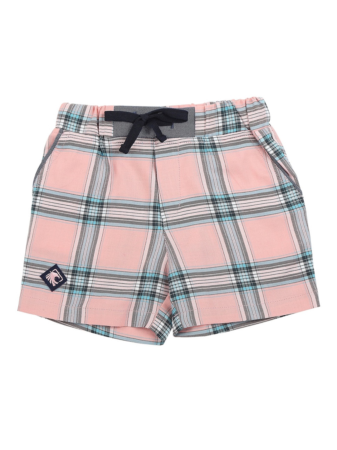 

Actuel Boys Peach-Coloured & Blue Checked Cotton Shorts