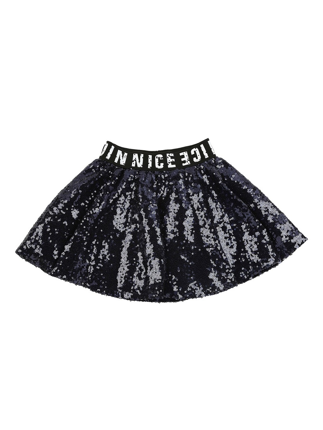 

Actuel Girls Navy Blue Embellished Above-Knee Partywear Sequence Flared Skirt