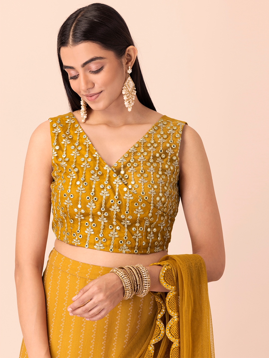 

INDYA Yellow Embellished Crop Top
