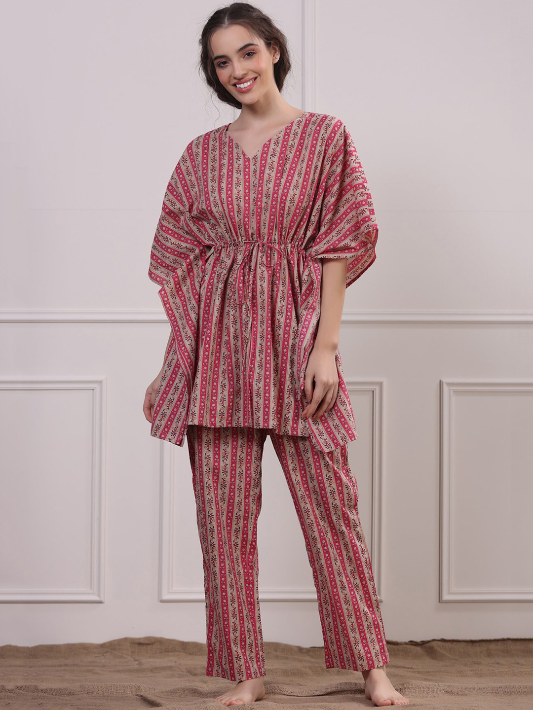 

JISORA Women Pink Printed Night suit