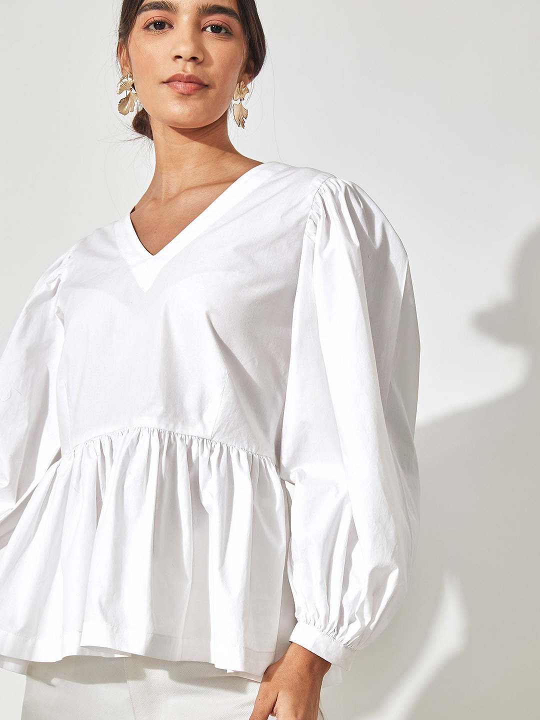 

The Label Life White Bishop Sleeves Peplum Top