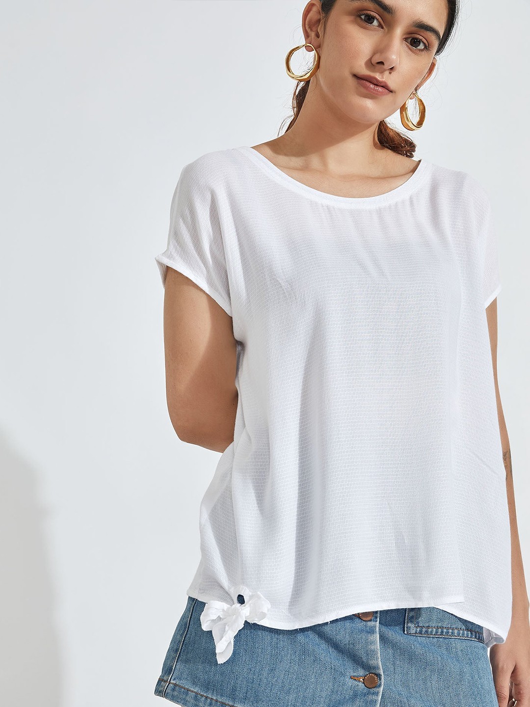 

The Label Life White Extended Sleeves Tie Hem Pure Cotton Top