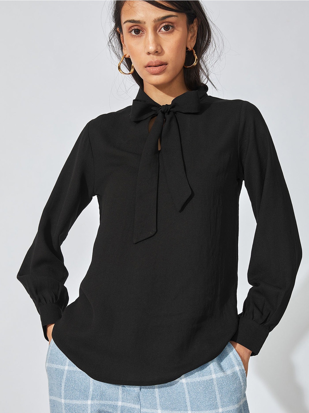 

The Label Life Women Black Tie-Up Neck Pussybow Top