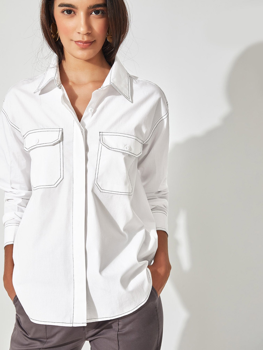 

The Label Life Women White Pure Cotton Casual Shirt