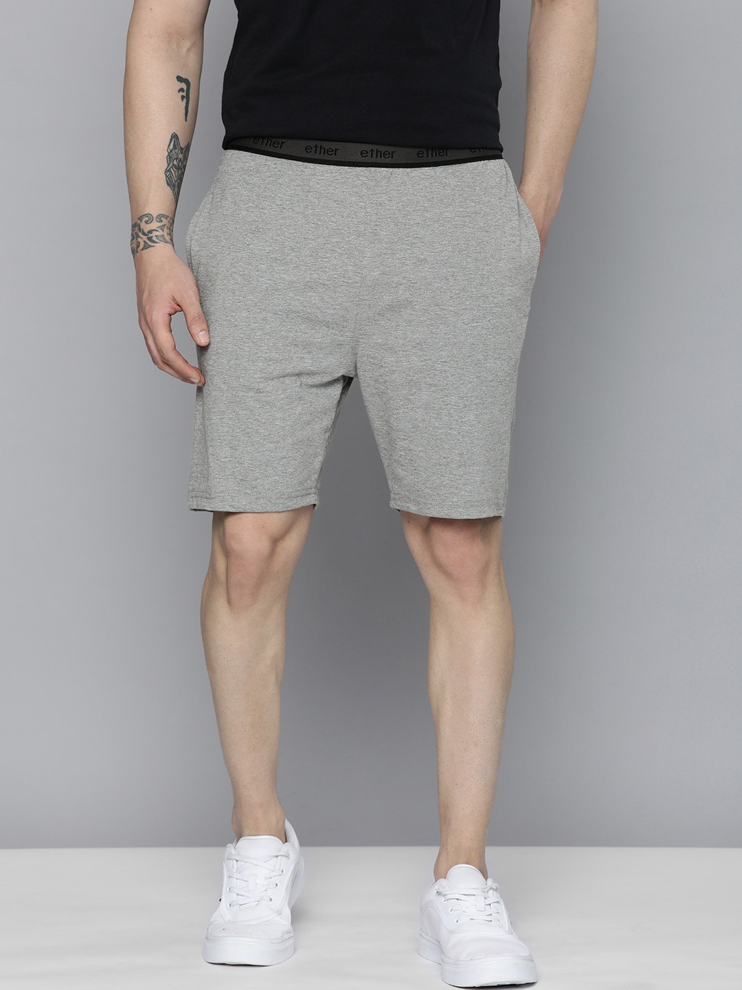 

ether Men Elasticated Pure Cotton Shorts, Grey