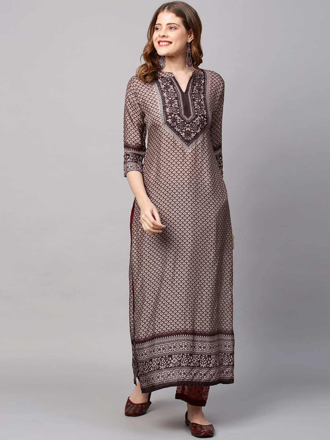 

FASHOR Women Brown Ethnic Motifs Embroidered Kurta