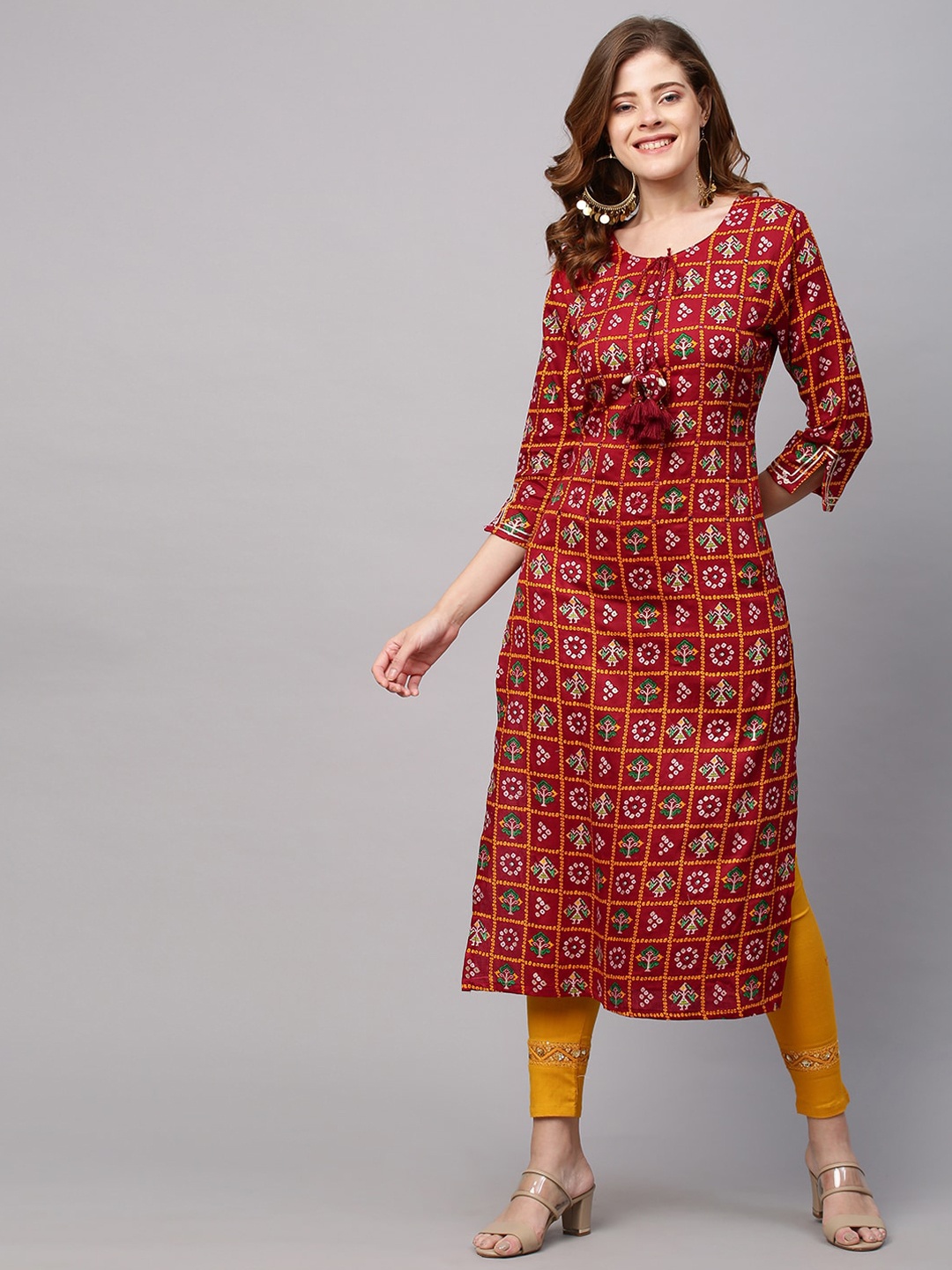 

FASHOR Women Maroon Ethnic Motifs Printed Kurta