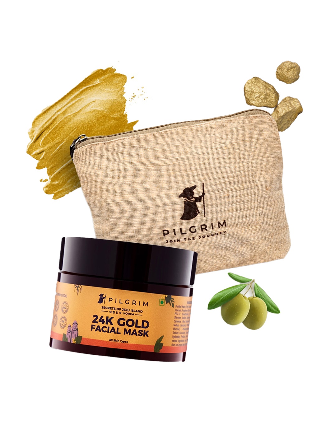 

Pilgrim 24K Gold Facial Hydrating Mask with Beige Jute Bag - 50 g, Yellow
