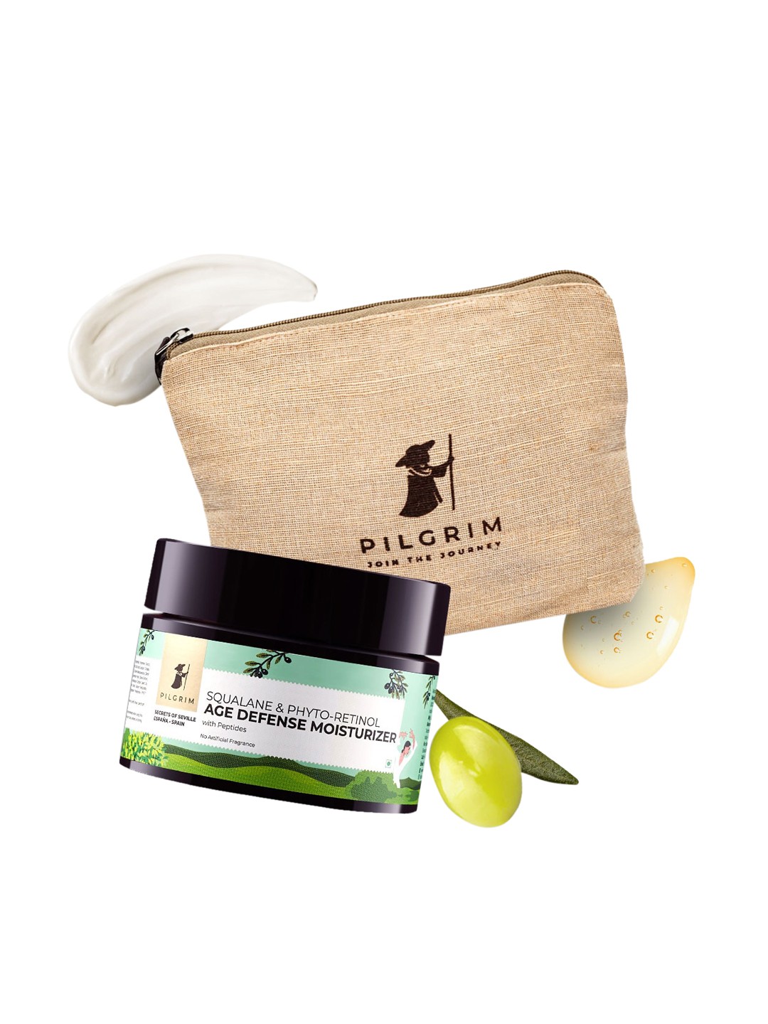 

Pilgrim Squalane & Phyto-Retinol Age-Defense Moisturizer 50g with Jute Bag, Green