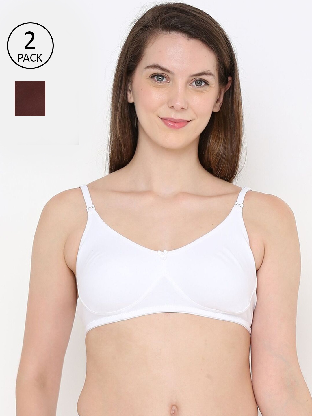 

Berrys Intimatess White & Brown Pack Of 2 Non-Wired Non Padded Cotton Everyday Bra