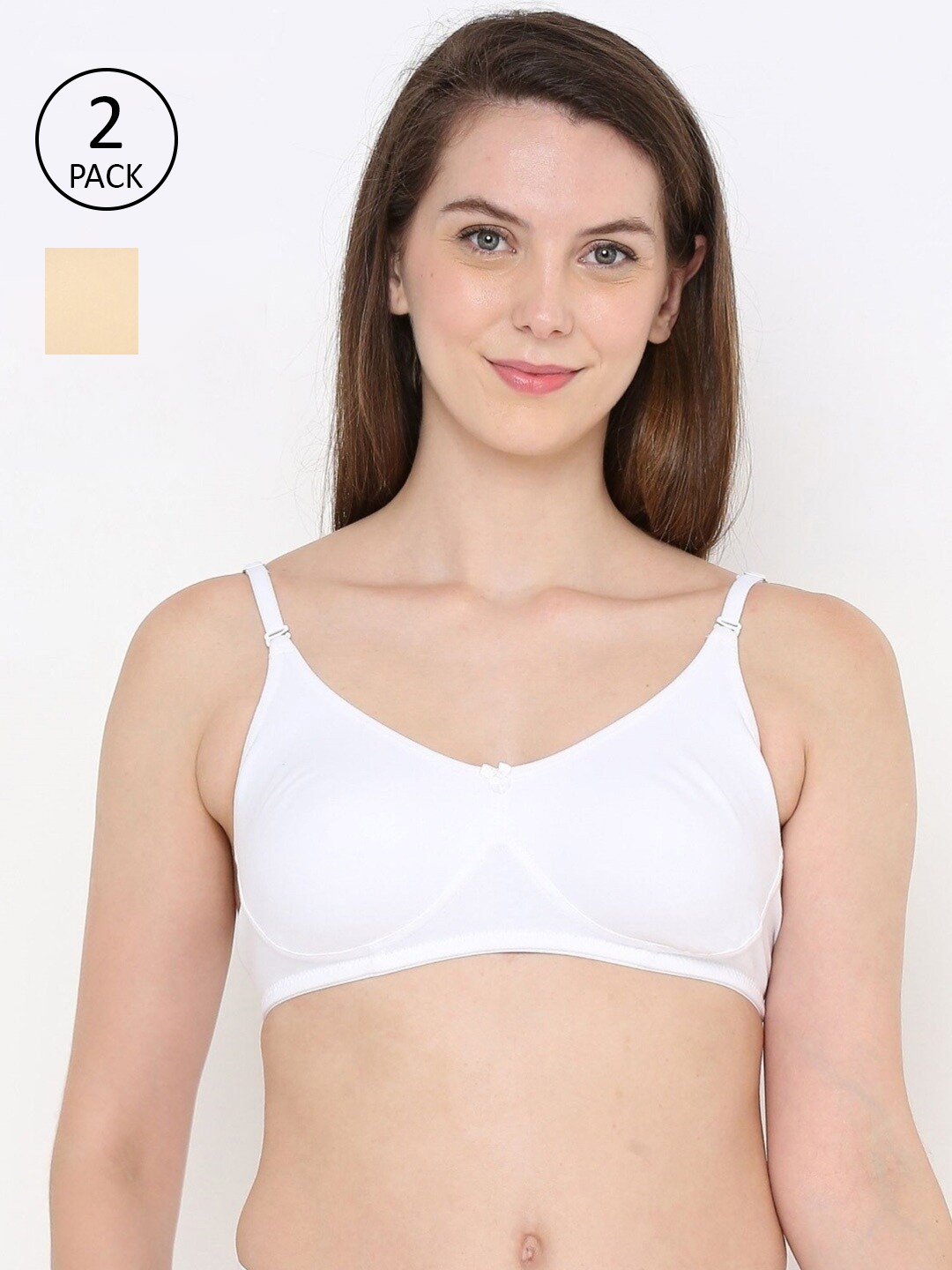 

Berrys Intimatess White & Beige Pack Of 2 Non-Wired Non Padded Cotton Everyday Bra