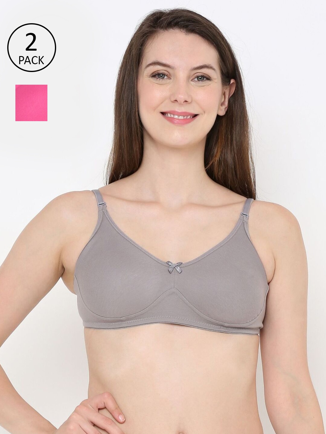 

Berrys Intimatess Grey & Pink Set Of 2 Non Padded Multiway Everyday Bra