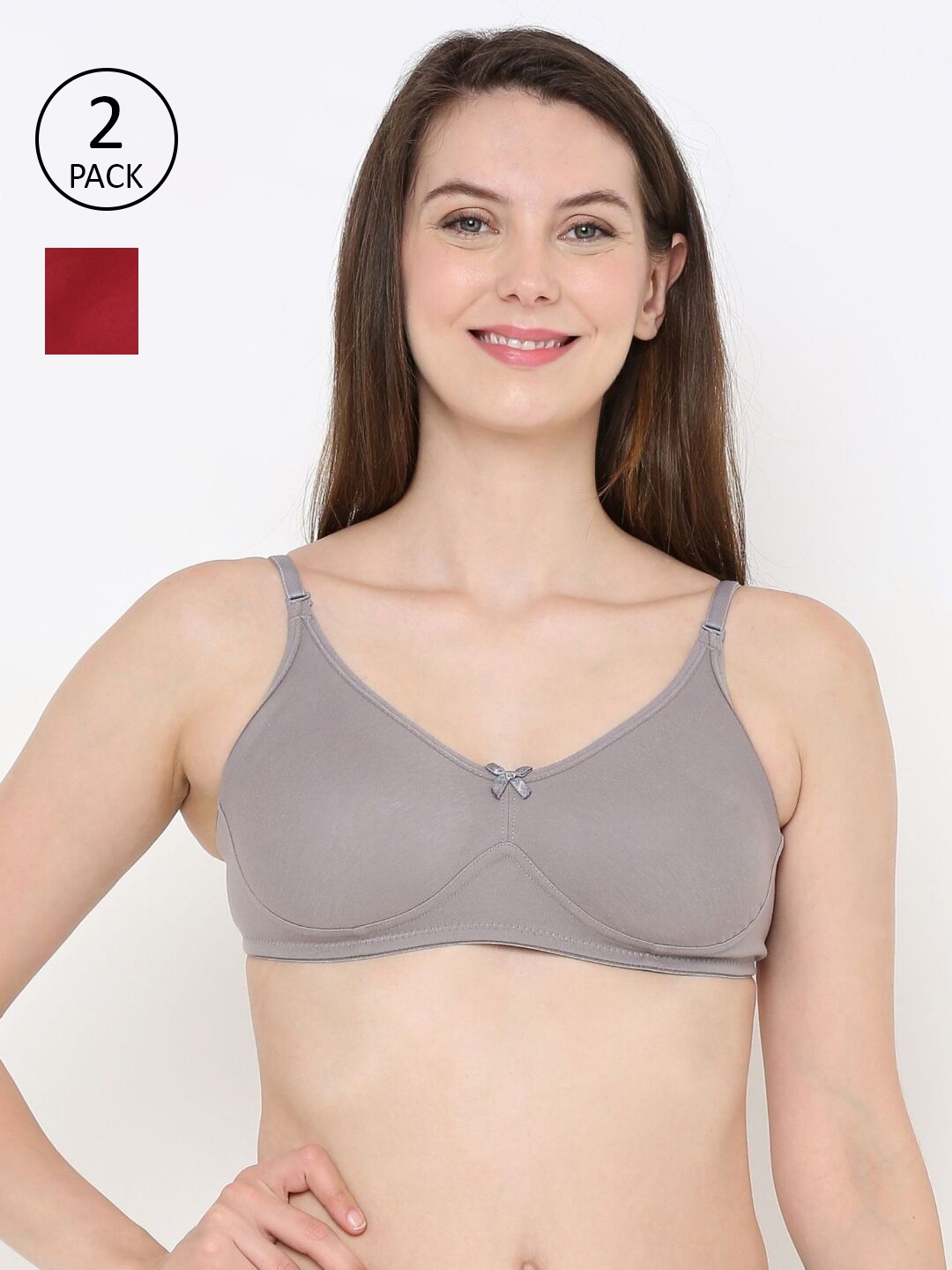 

Berrys Intimatess Grey & Maroon Pack Of 2 Non-Padded Seamless Bra