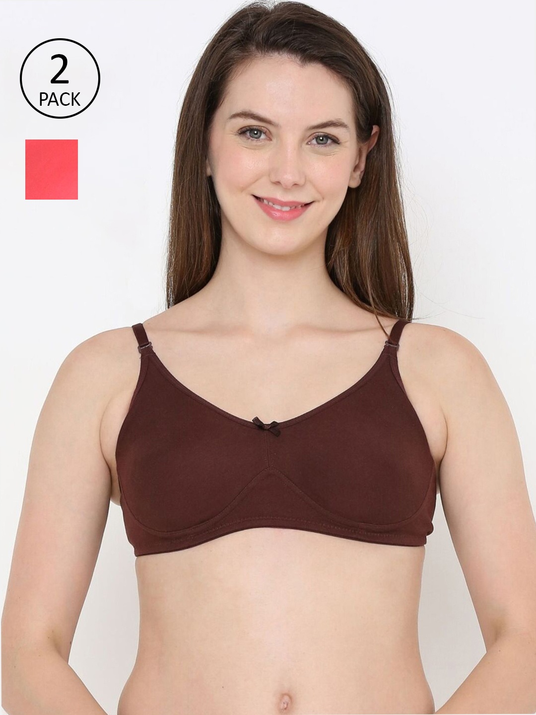 

Berrys Intimatess Brown & Peach-Coloured Set Of 2 Non Padded Multiway Everyday Bra