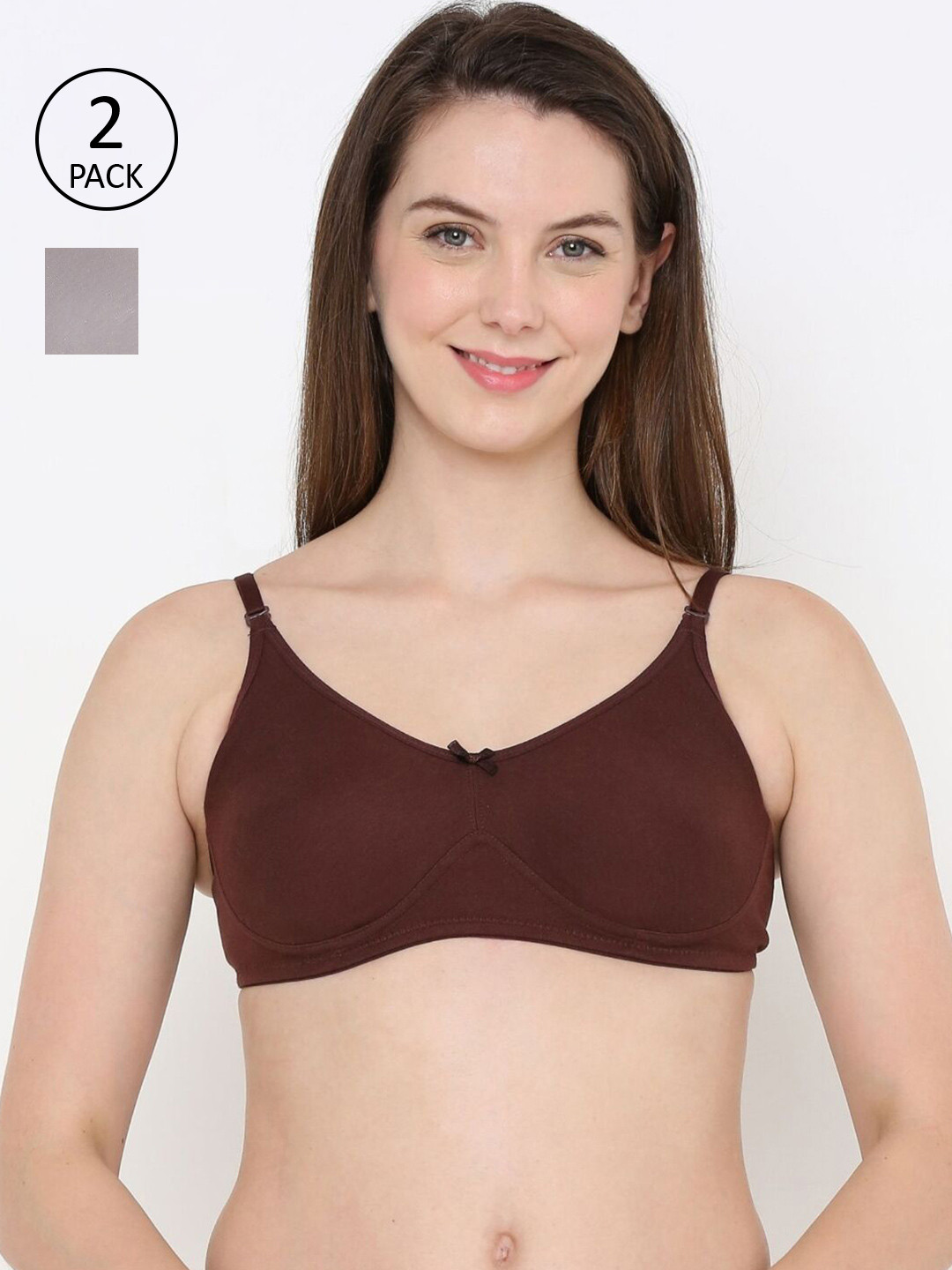 

Berrys Intimatess Brown & Grey Pack Of 2 Non-Wired Non Padded Cotton Everyday Bra
