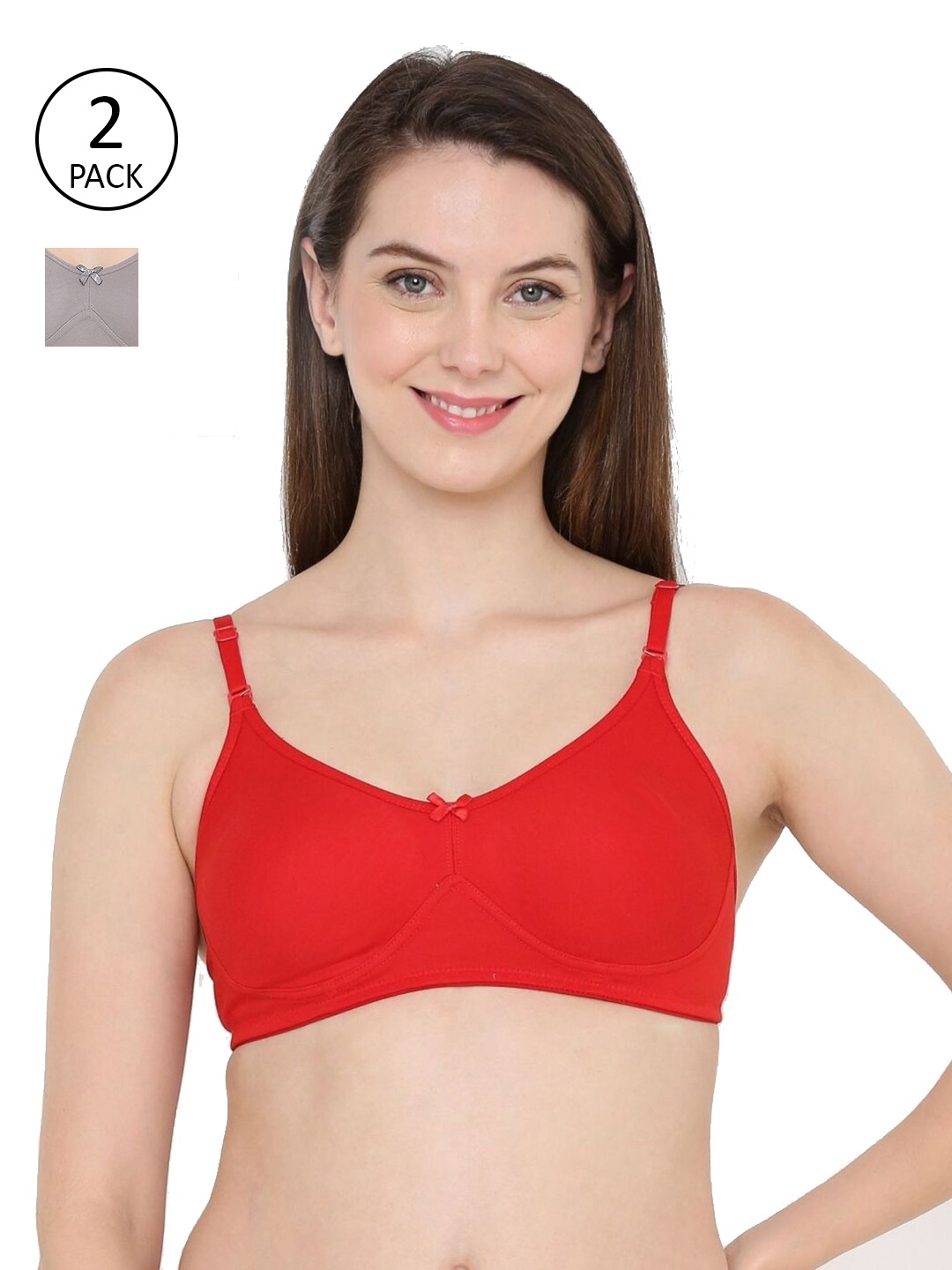 

Berrys Intimatess Red & Grey Pack Of 2 Non-Padded Seamless Bra