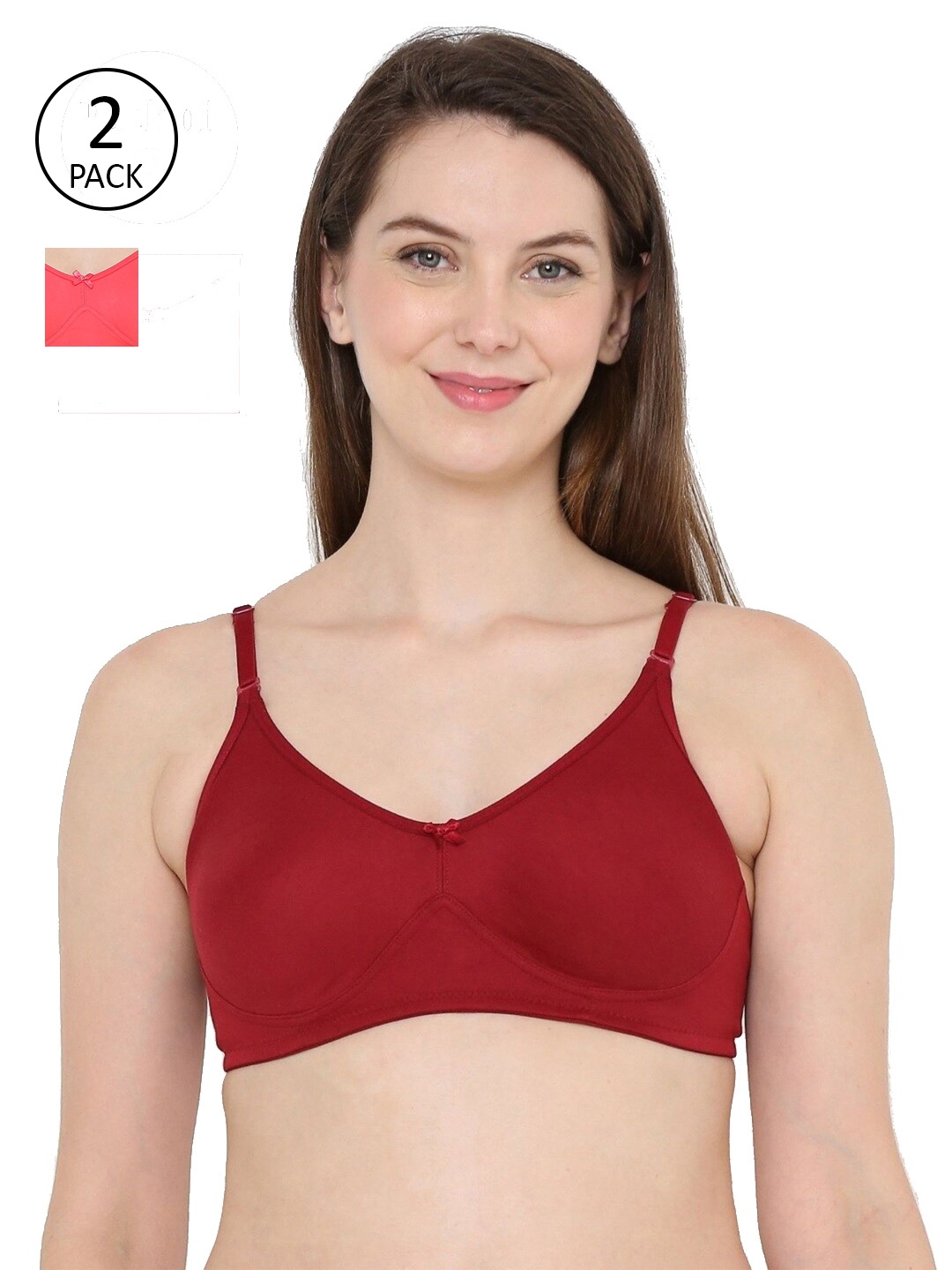 

Berrys Intimatess Maroon & Peach-Coloured Set Of 2 Non Padded Multiway Everyday Bra