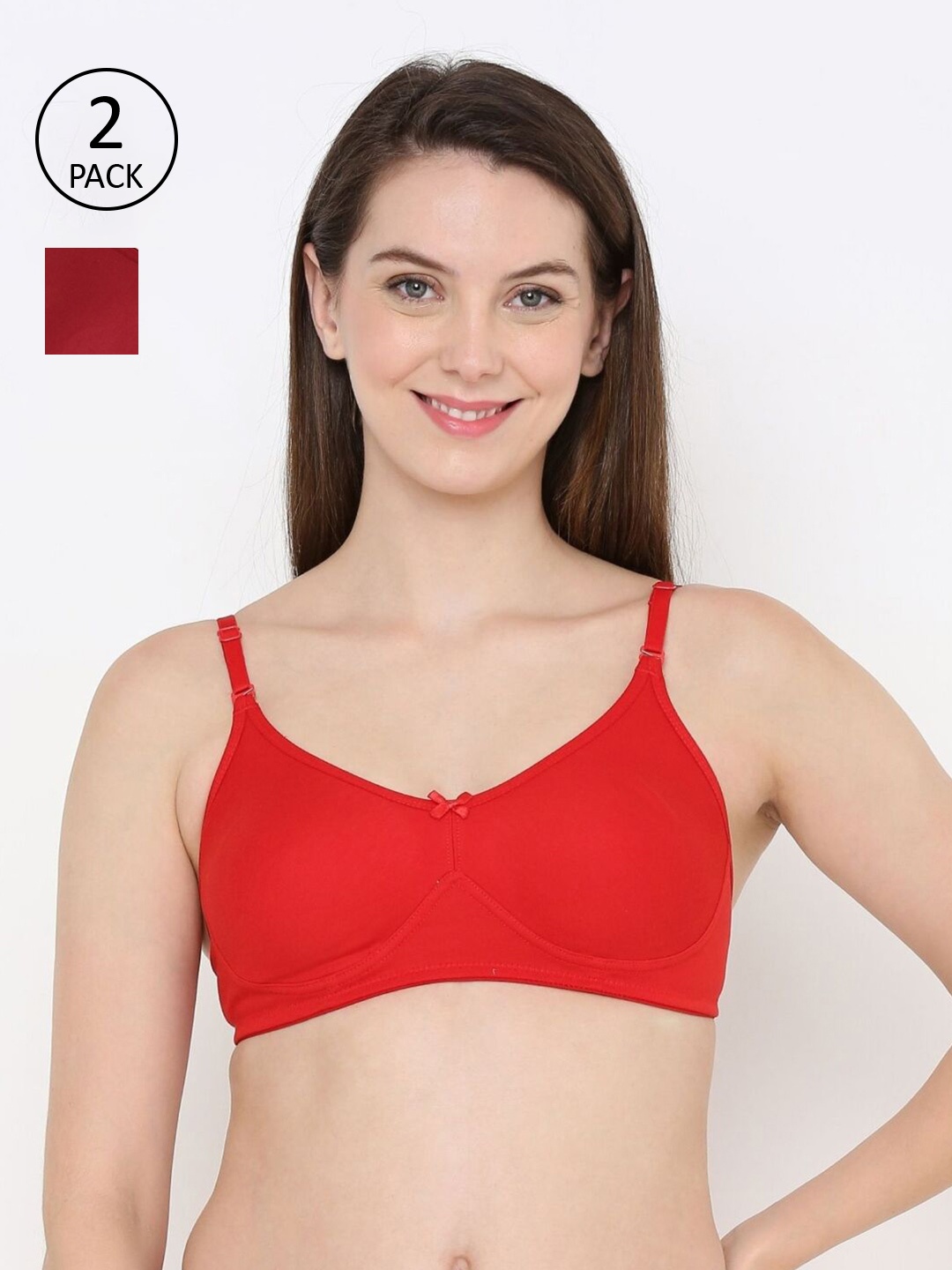 

Berrys Intimatess Red & Maroon Pack Of 2 Non-Padded Seamless Bra
