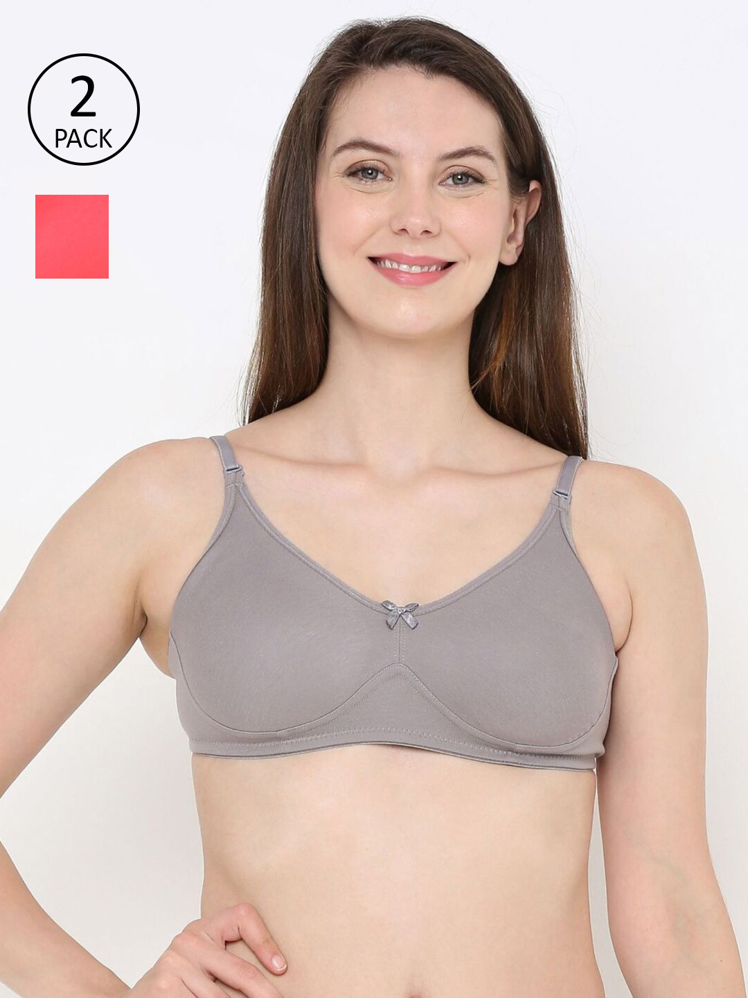 

Berrys Intimatess Grey & Peach-Coloured Pack Of 2 Non-Padded Seamless Bra