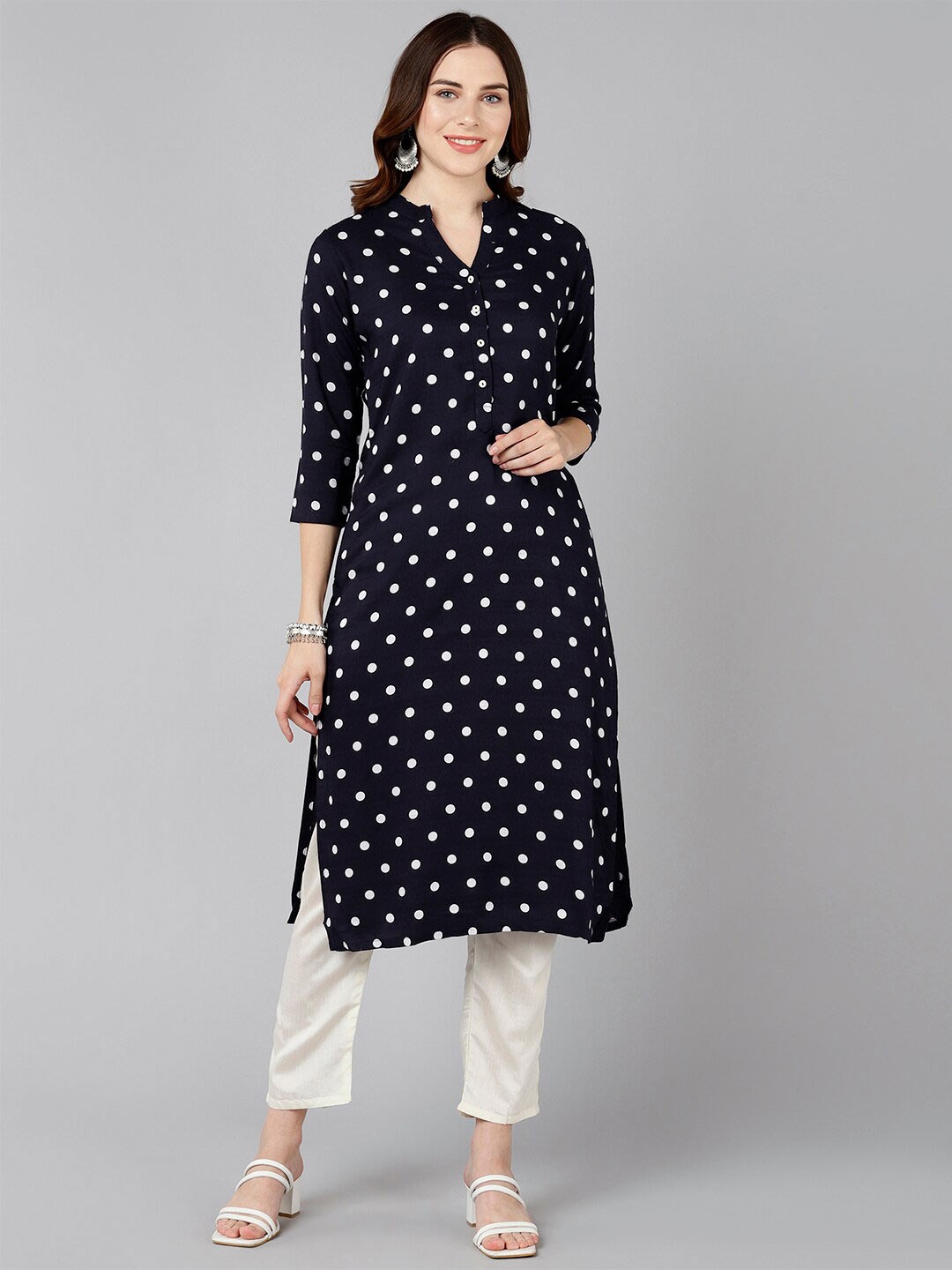 

Bani Women Navy Blue & White Polka Dot Printed Kurta