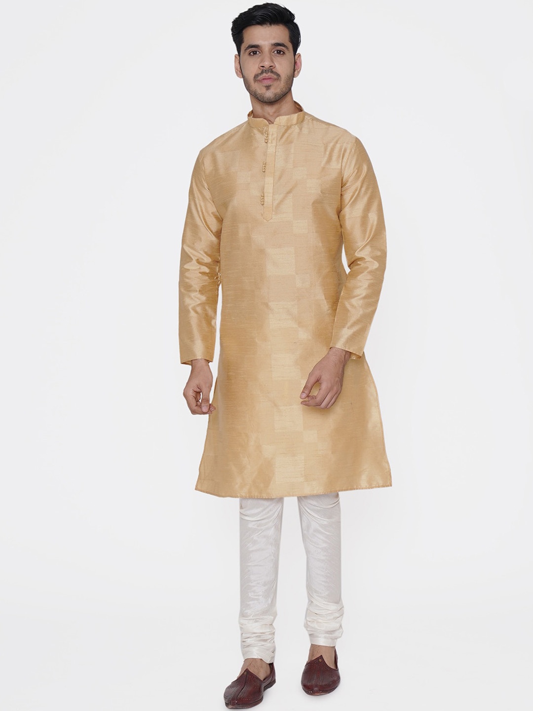 

TABARD Men Beige & Off-White Silk Blend Plain Kurta with Churidar