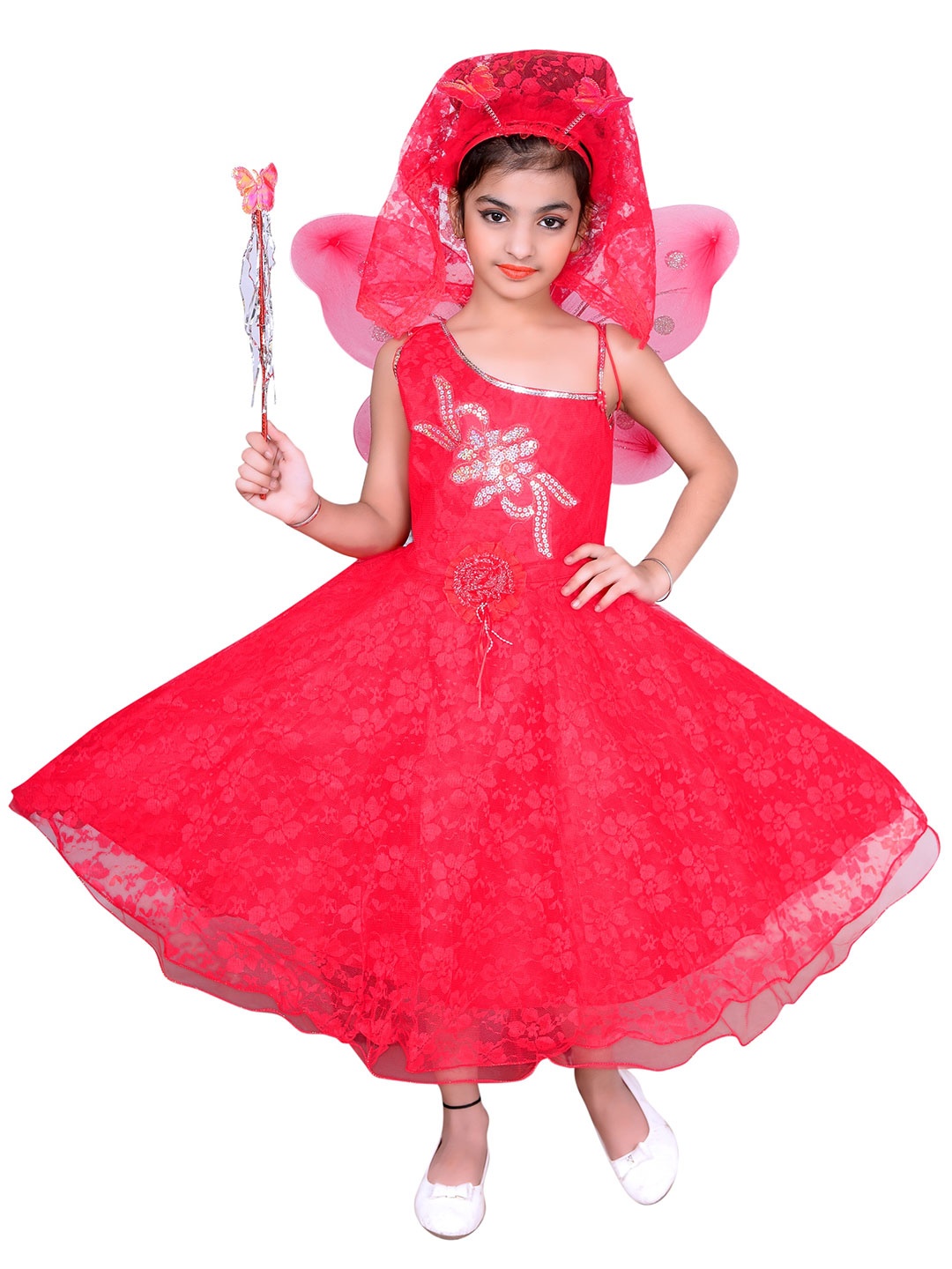 

ahhaaaa Girls Red Net Maxi Costume Party Dress