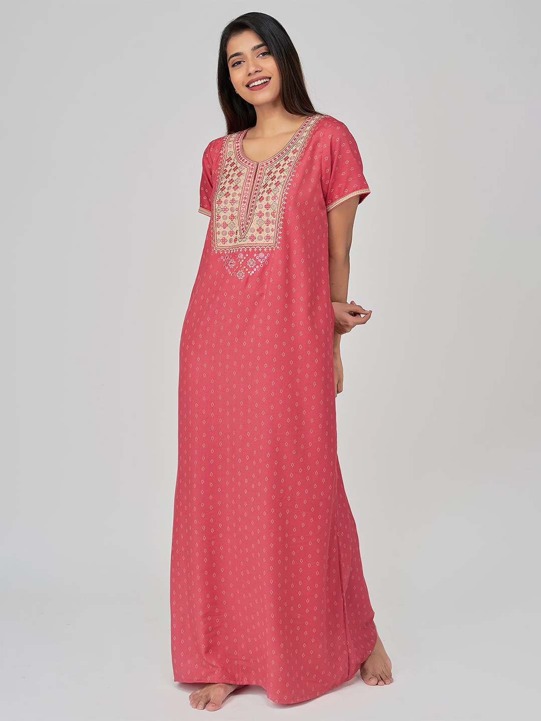 

Maybell Pink Embroidered Maxi Nightdress