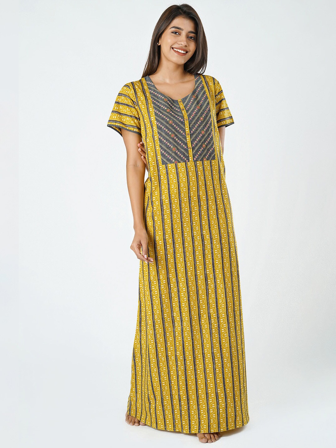 

Maybell Yellow Embroidered Maxi Nightdress