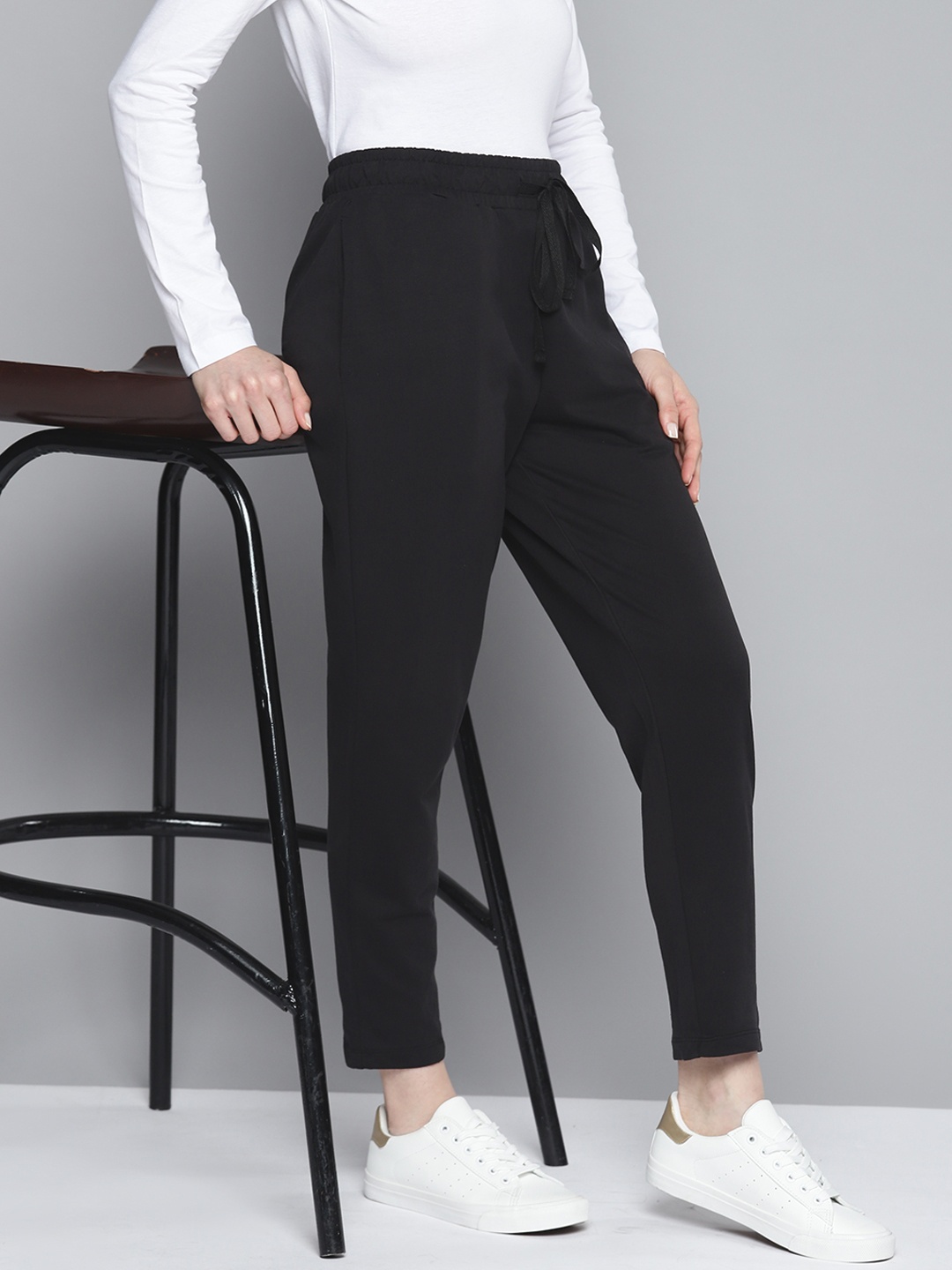 

ether Women Black Tapered Fit Trousers