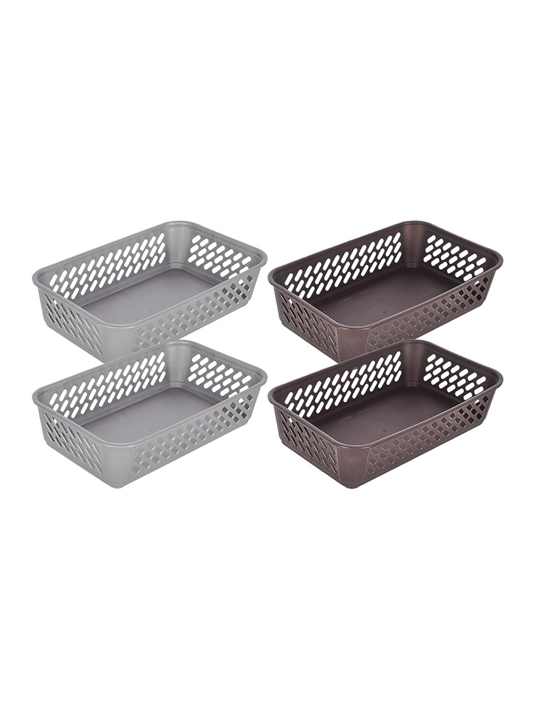 

Kuber Industries Set Of 4 Grey & Brown Solid Multiuses Super Tidy Plastic Tray, Multi