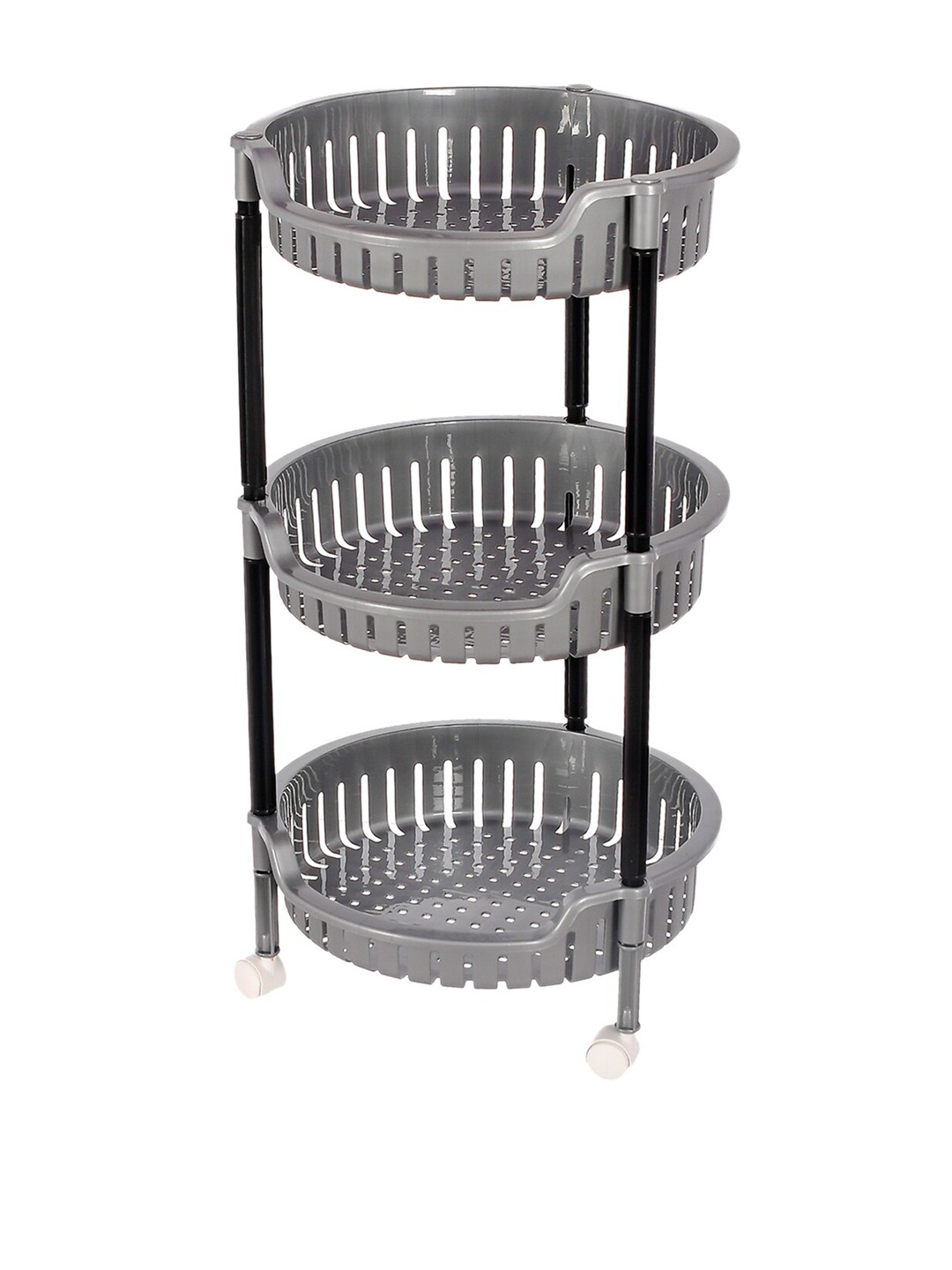 

Kuber Industries Grey 3-Tier Multi-Purpose Round Rolling Storage Rack With Wheels