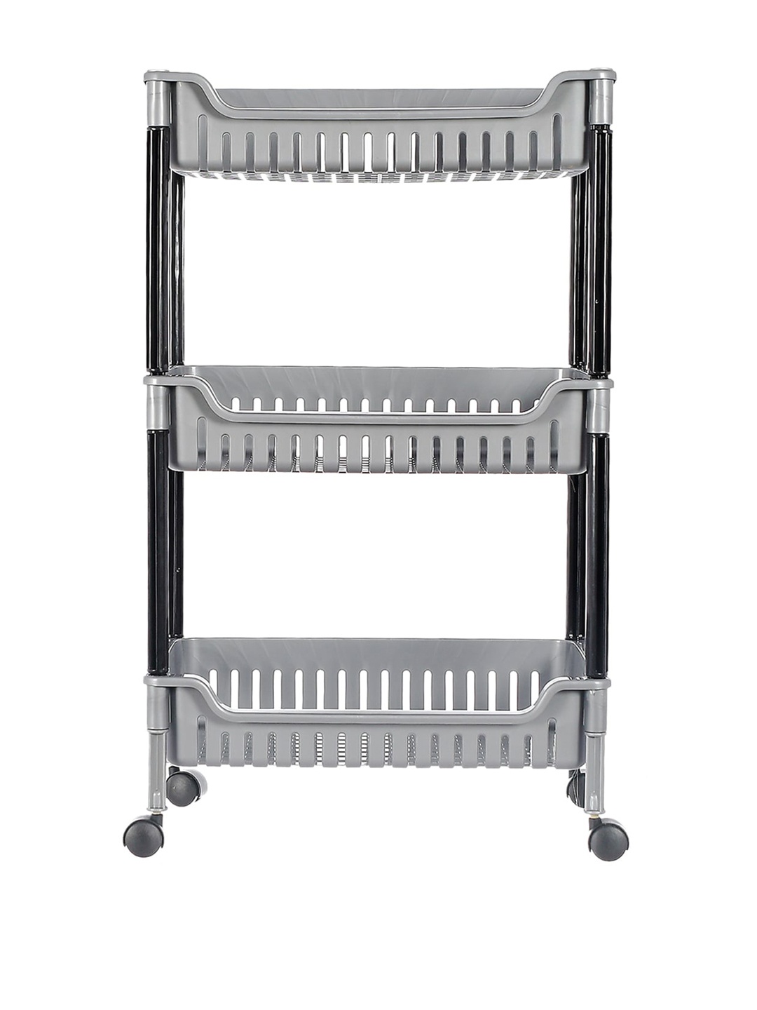 

Kuber Industries Grey Plastic 3-Tier Multi-Purpose Square Rolling Storage Rack