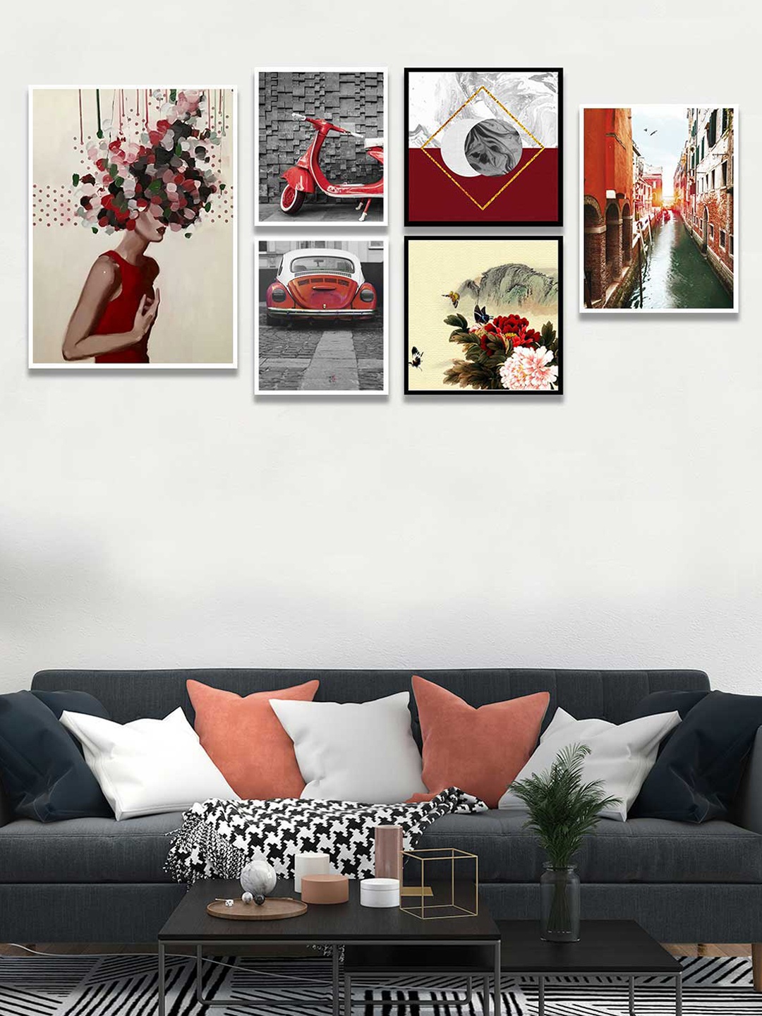 

Art Street Set Of 6 Red Flower Girls Wall Art