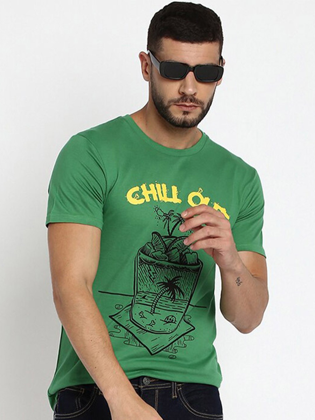 

abof Pack of 2 Men Green & Blue Printed Cotton T-shirt