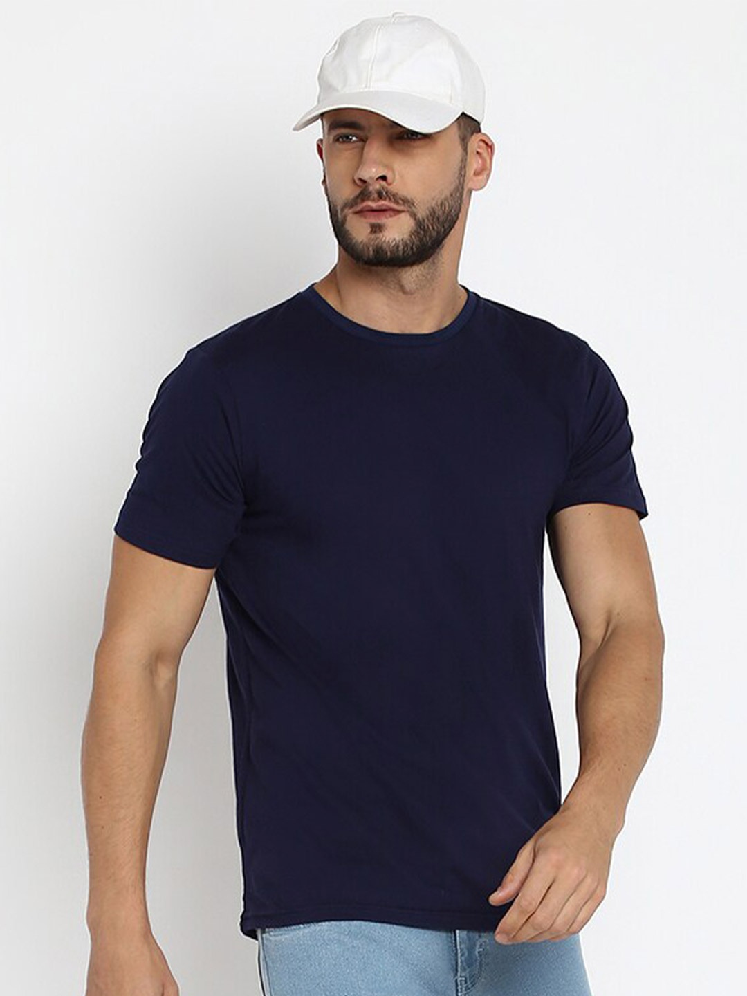 

abof Men Navy Blue Solid Pure Cotton T-shirt Pack Of 3