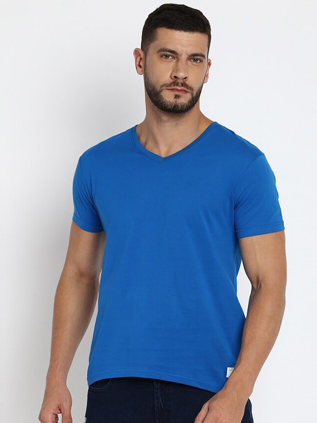 

abof Men Blue & Red Pack of 2 V-Neck Pure Cotton T-shirt