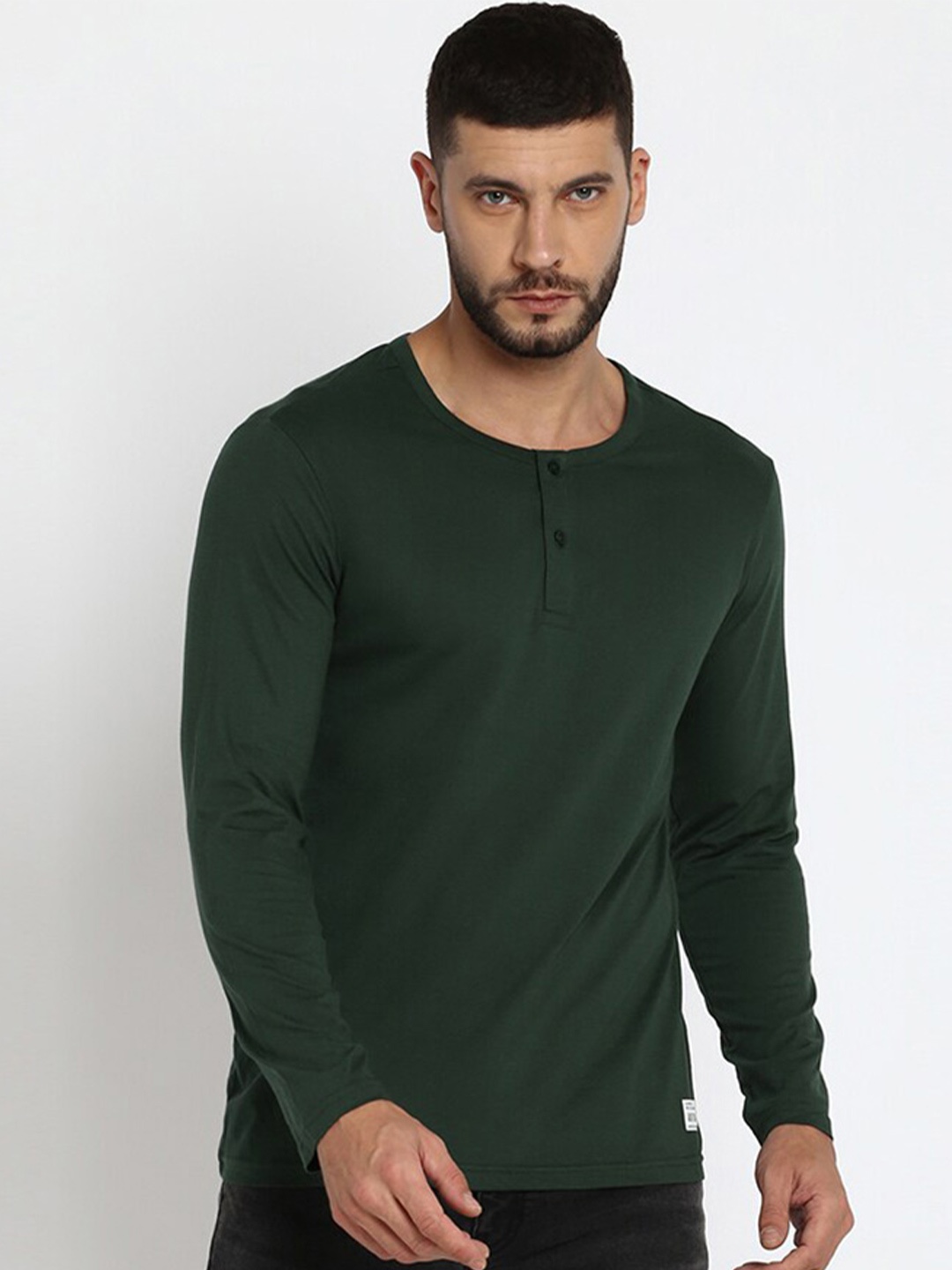 

abof Men Olive Green Set of 2 Solid Henley Neck Cotton T-shirt