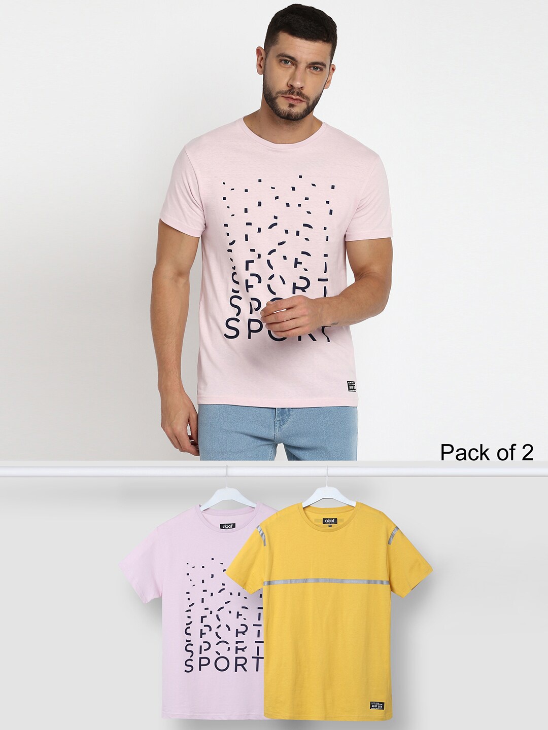 

abof Men Pack of 2 Regular Fit Pure Cotton T Shirts, Pink