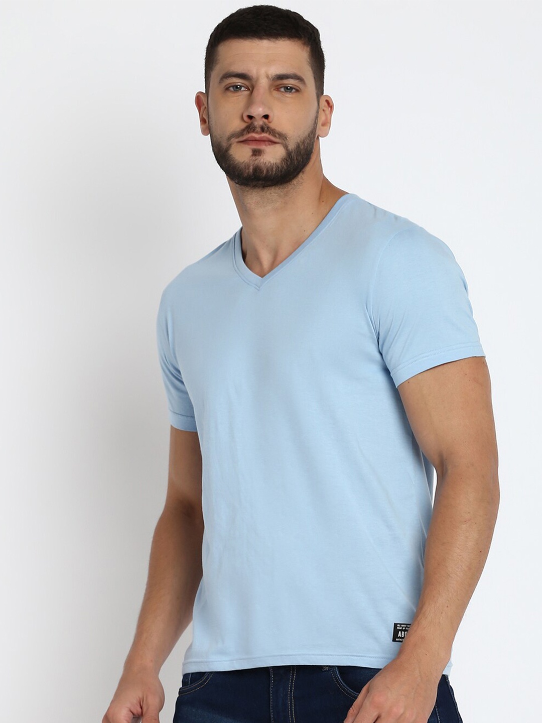 

abof Men Blue 3 V-Neck T-shirt