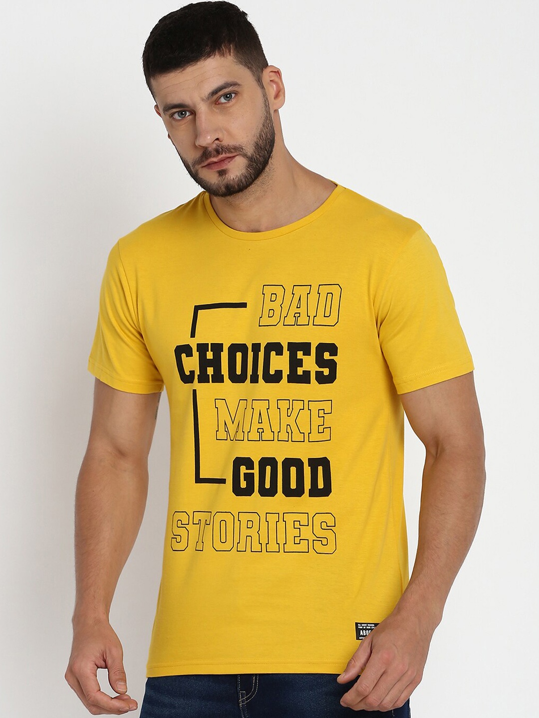 

abof Men Pack of 3 Yellow & Purple Typography Printed T-shirts