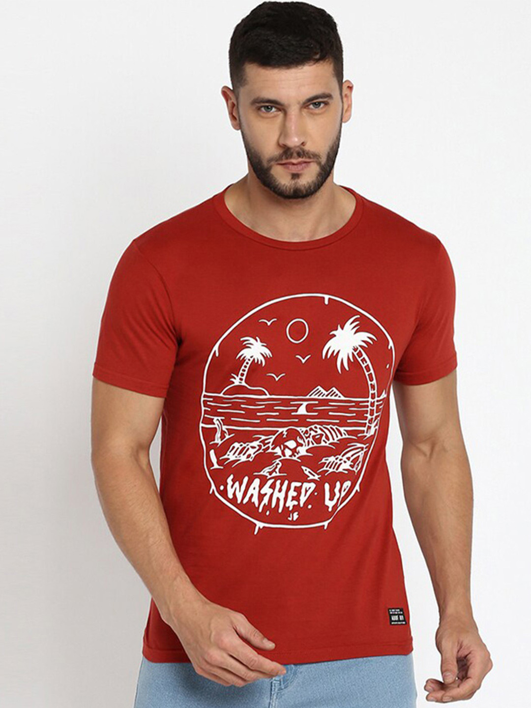 

abof Men Pack of 3 Rust & White Typography Printed T-shirts