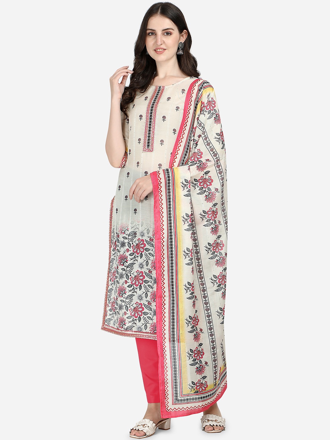 

Sitaram Designer Women Beige & Black Floral Printed Kurta with Dupatta