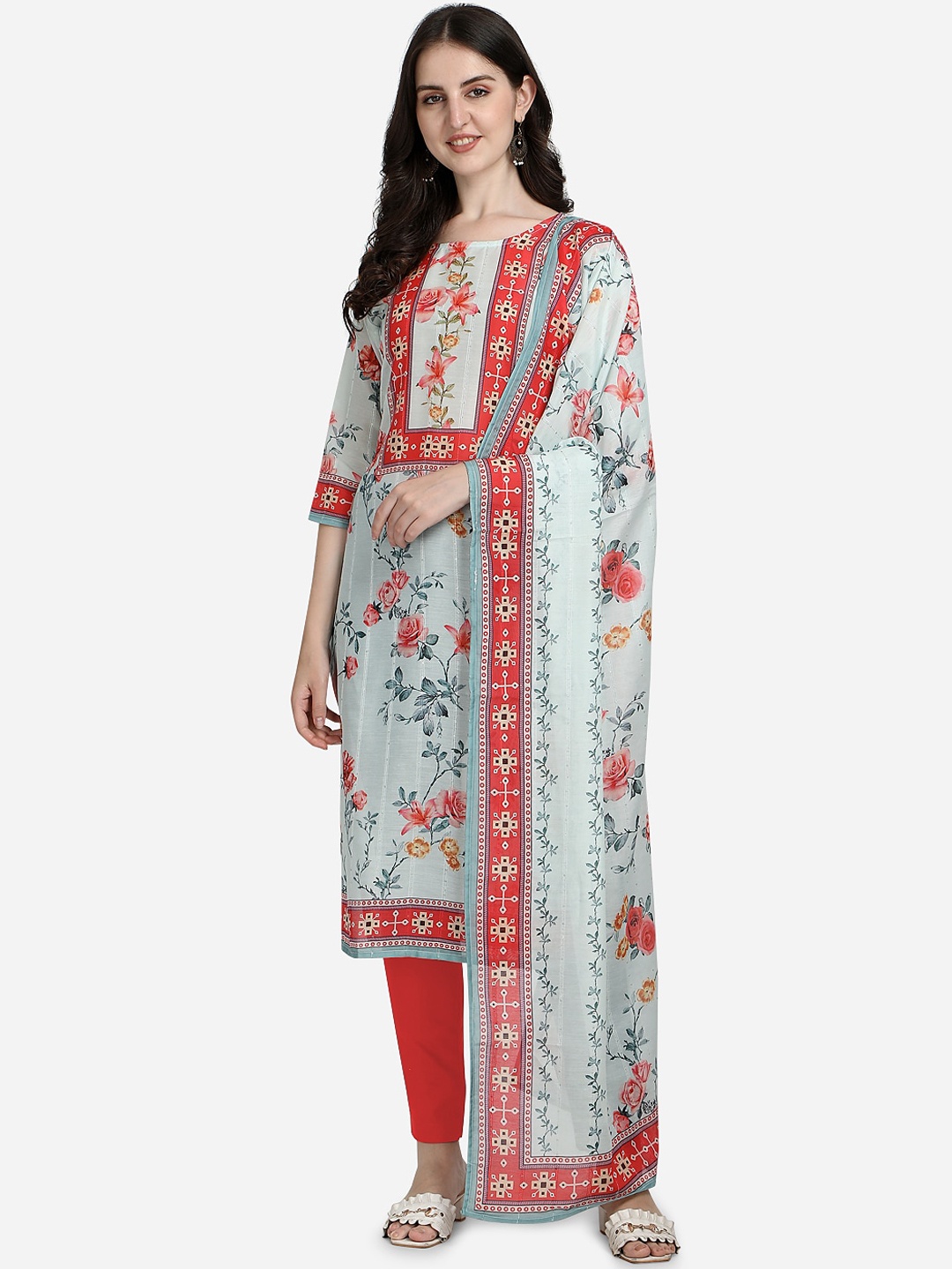

Sitaram Designer Women Blue Floral Printed Kurta with Trousers & With Dupatta