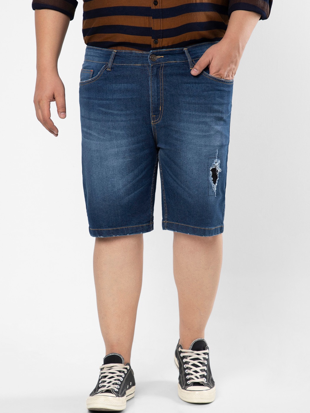 

Instafab Plus Men Navy Blue Denim Outdoor Torn Stylish Denim Shorts